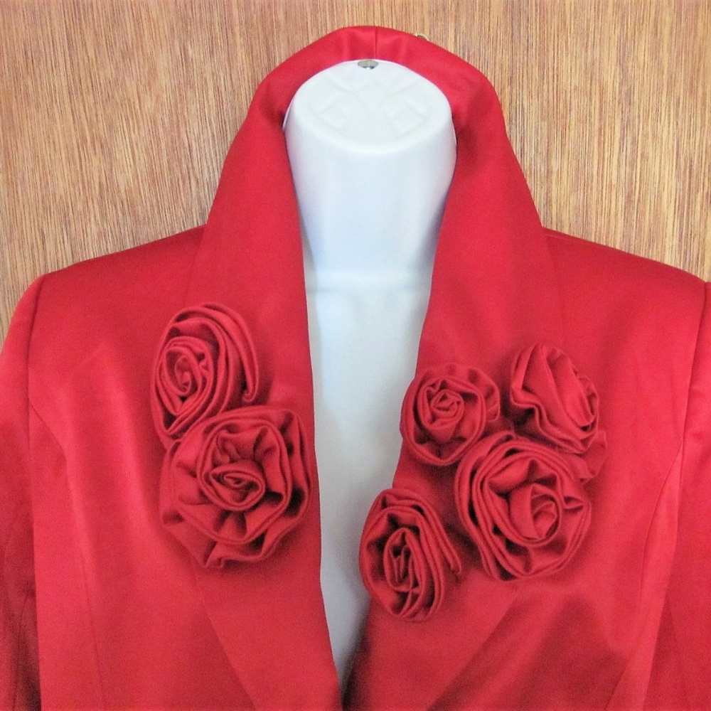 Vintage, Boston Proper, red, satiny, midi, jacket